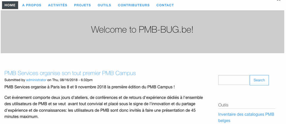 Homepage du site PMB-BUG 2018